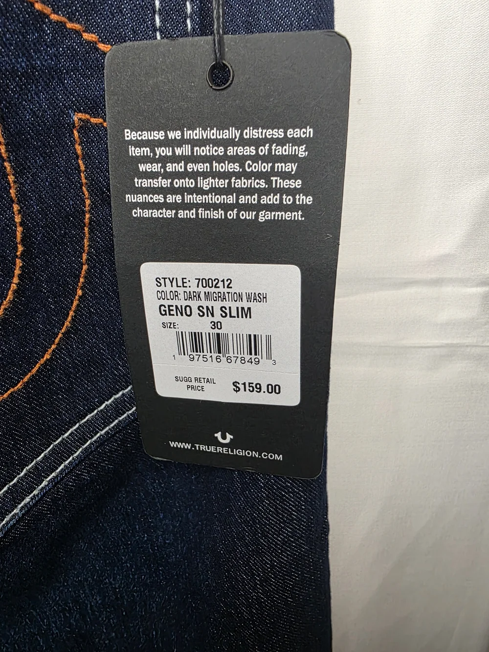 True Religion Geno SN Slim Men's Jeans - Dark Migration Wash, Size 30
